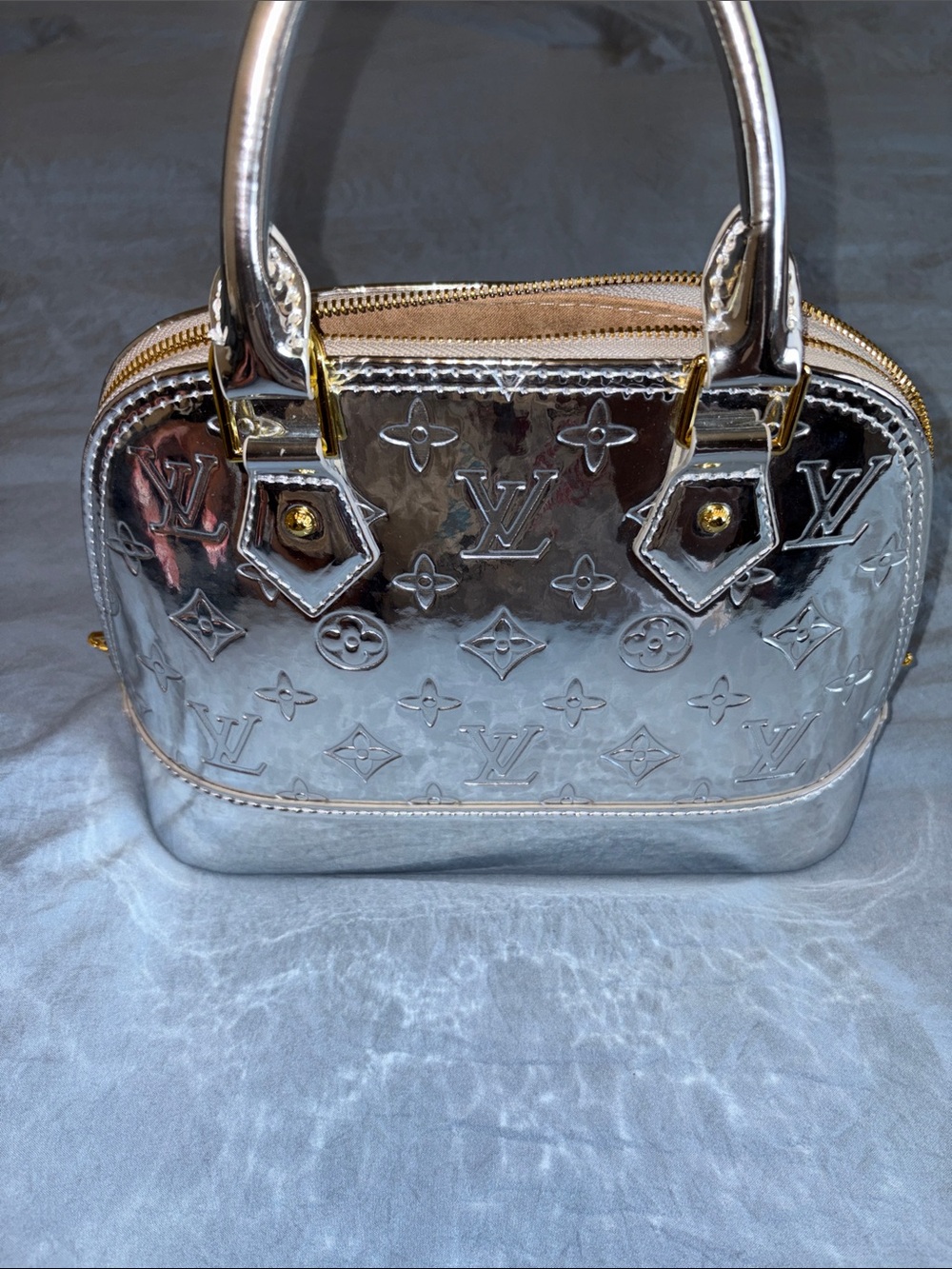 Louis Vuitton Silver Alma BB Patent Satchel